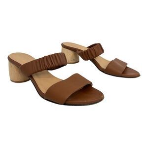 Dear Frances Women's Size 37 Brown Double Strap Leather Sandals Wooden Heel